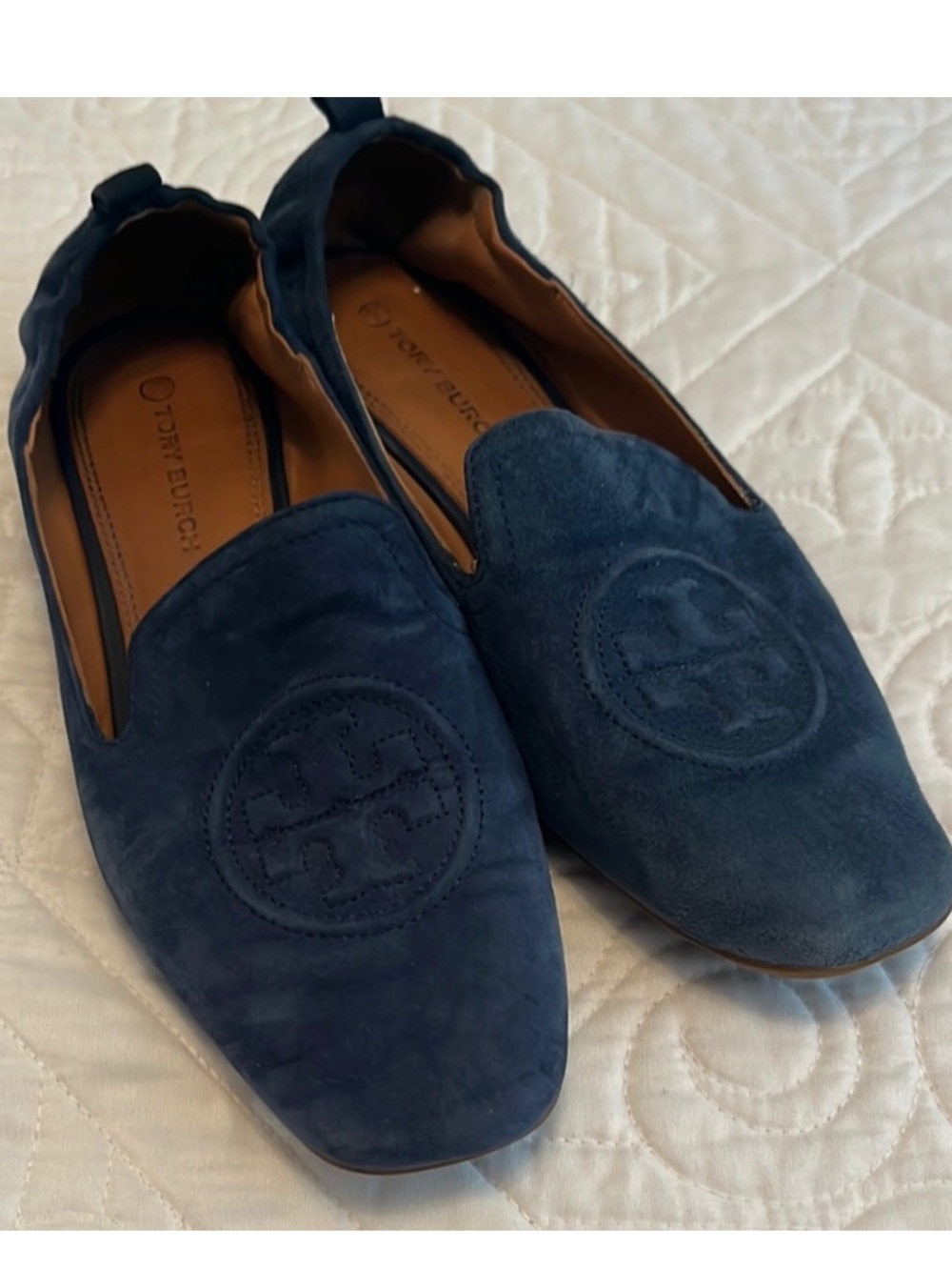 Tory Burch Navy Blue Suede Smoking Loafers Size 8